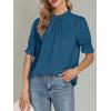 imageLYANER Womens Frill Mock Neck Pletaed Puff Short Sleeve Chiffon Blouse Shirt TopTeal Blue