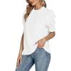 imageLYANER Womens Frill Mock Neck Pletaed Puff Short Sleeve Chiffon Blouse Shirt TopWhite