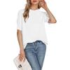 imageLYANER Womens Frill Mock Neck Pletaed Puff Short Sleeve Chiffon Blouse Shirt TopWhite