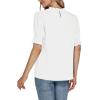 imageLYANER Womens Frill Mock Neck Pletaed Puff Short Sleeve Chiffon Blouse Shirt TopWhite