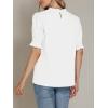 imageLYANER Womens Frill Mock Neck Pletaed Puff Short Sleeve Chiffon Blouse Shirt TopWhite