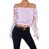 imageLYANER Womens Off Shoulder Floral Mesh Long Sleeve Ruffle Trim Crop Blouse TopLight Purple