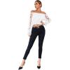 imageLYANER Womens Off Shoulder Floral Mesh Long Sleeve Ruffle Trim Crop Blouse TopWhite