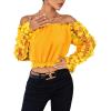 imageLYANER Womens Off Shoulder Floral Mesh Long Sleeve Ruffle Trim Crop Blouse TopYellow