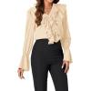 imageLYANER Womens V Neck Ruffle Front Button Down Ruffle Long Sleeve Blouses Top Shirt Beige Medium