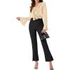 imageLYANER Womens V Neck Ruffle Front Button Down Ruffle Long Sleeve Blouses Top Shirt Beige Medium