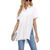 imageLYANER Womens Collar V Neck Split Hem Button Down Long Sleeve Long Shirt Blouse Tunic TopWhite