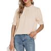 imageLYANER Womens Frill Mock Neck Pletaed Puff Short Sleeve Chiffon Blouse Shirt TopBeige