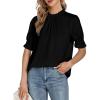 imageLYANER Womens Frill Mock Neck Pletaed Puff Short Sleeve Chiffon Blouse Shirt TopBlack