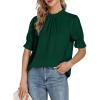 imageLYANER Womens Frill Mock Neck Pletaed Puff Short Sleeve Chiffon Blouse Shirt TopDark Green