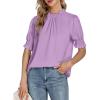 imageLYANER Womens Frill Mock Neck Pletaed Puff Short Sleeve Chiffon Blouse Shirt TopLight Purple