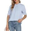 imageLYANER Womens Frill Mock Neck Pletaed Puff Short Sleeve Chiffon Blouse Shirt TopSky Blue
