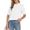 imageLYANER Womens Frill Mock Neck Pletaed Puff Short Sleeve Chiffon Blouse Shirt TopWhite