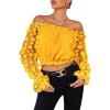 imageLYANER Womens Off Shoulder Floral Mesh Long Sleeve Ruffle Trim Crop Blouse TopYellow