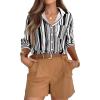 imageLYANER Womens Striped Button Down Shirt Collared Long Sleeve Blouse TopBlack