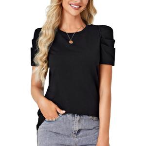 imageLYANER Womens Crewneck Puff Short Sleeve Casual Regular Fit Basic Tops Shirts BlouseBlack