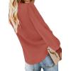 imageLYANER Womens Casual V Neck Long Sleeve Tie Front Knot Button Down Shirt Blouse TopCoral Red