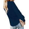 imageLYANER Womens Casual V Neck Long Sleeve Tie Front Knot Button Down Shirt Blouse TopNavy Blue