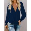imageLYANER Womens Casual V Neck Long Sleeve Tie Front Knot Button Down Shirt Blouse TopNavy Blue