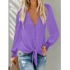 imageLYANER Womens Casual V Neck Long Sleeve Tie Front Knot Button Down Shirt Blouse TopPurple