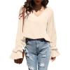 imageLYANER Womens Casual V Neck Tiered Ruffle Bell Long Sleeve Blouse Shirt Tunic TopApricot