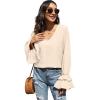 imageLYANER Womens Casual V Neck Tiered Ruffle Bell Long Sleeve Blouse Shirt Tunic TopApricot