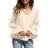 imageLYANER Womens Casual V Neck Tiered Ruffle Bell Long Sleeve Blouse Shirt Tunic TopApricot