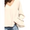 imageLYANER Womens Casual V Neck Tiered Ruffle Bell Long Sleeve Blouse Shirt Tunic TopApricot