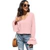 imageLYANER Womens Casual V Neck Tiered Ruffle Bell Long Sleeve Blouse Shirt Tunic TopBaby Pink