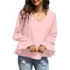 imageLYANER Womens Casual V Neck Tiered Ruffle Bell Long Sleeve Blouse Shirt Tunic TopBaby Pink