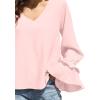 imageLYANER Womens Casual V Neck Tiered Ruffle Bell Long Sleeve Blouse Shirt Tunic TopBaby Pink