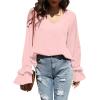 imageLYANER Womens Casual V Neck Tiered Ruffle Bell Long Sleeve Blouse Shirt Tunic TopBaby Pink
