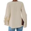 imageLYANER Womens Casual V Neck Tiered Ruffle Bell Long Sleeve Blouse Shirt Tunic TopBeige