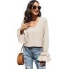 imageLYANER Womens Casual V Neck Tiered Ruffle Bell Long Sleeve Blouse Shirt Tunic TopBeige