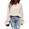imageLYANER Womens Casual V Neck Tiered Ruffle Bell Long Sleeve Blouse Shirt Tunic TopBeige