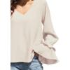 imageLYANER Womens Casual V Neck Tiered Ruffle Bell Long Sleeve Blouse Shirt Tunic TopBeige