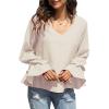 imageLYANER Womens Casual V Neck Tiered Ruffle Bell Long Sleeve Blouse Shirt Tunic TopBeige