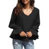imageLYANER Womens Casual V Neck Tiered Ruffle Bell Long Sleeve Blouse Shirt Tunic TopBlack