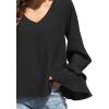 imageLYANER Womens Casual V Neck Tiered Ruffle Bell Long Sleeve Blouse Shirt Tunic TopBlack