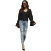 imageLYANER Womens Casual V Neck Tiered Ruffle Bell Long Sleeve Blouse Shirt Tunic TopBlack