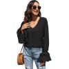 imageLYANER Womens Casual V Neck Tiered Ruffle Bell Long Sleeve Blouse Shirt Tunic TopBlack