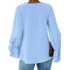 imageLYANER Womens Casual V Neck Tiered Ruffle Bell Long Sleeve Blouse Shirt Tunic TopBlue