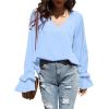 imageLYANER Womens Casual V Neck Tiered Ruffle Bell Long Sleeve Blouse Shirt Tunic TopBlue