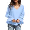 imageLYANER Womens Casual V Neck Tiered Ruffle Bell Long Sleeve Blouse Shirt Tunic TopBlue