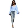 imageLYANER Womens Casual V Neck Tiered Ruffle Bell Long Sleeve Blouse Shirt Tunic TopBlue