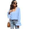 imageLYANER Womens Casual V Neck Tiered Ruffle Bell Long Sleeve Blouse Shirt Tunic TopBlue