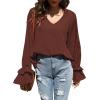 imageLYANER Womens Casual V Neck Tiered Ruffle Bell Long Sleeve Blouse Shirt Tunic TopBrown