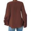 imageLYANER Womens Casual V Neck Tiered Ruffle Bell Long Sleeve Blouse Shirt Tunic TopBrown