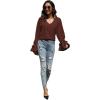imageLYANER Womens Casual V Neck Tiered Ruffle Bell Long Sleeve Blouse Shirt Tunic TopBrown