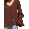 imageLYANER Womens Casual V Neck Tiered Ruffle Bell Long Sleeve Blouse Shirt Tunic TopBrown